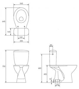 Set vas wc cu rezervor si capac, evacuare verticala, Cersanit President verticala