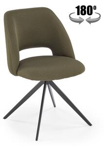 Scaun tapitat pentru living, stil scandinav, pivotant la 180 de grade, cadru din metal, stofa, verde