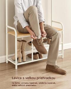 Cuier cu bancă și dulap pentru pantofi, alb cu combinație de lemn deschis, dimensiuni 183 x 72 x 33,7 cm