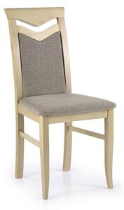 Scaun de dining sau bucatarie, spatar cu model, tapitat, cadru lemn, stejar/bej, inaltime 96 cm