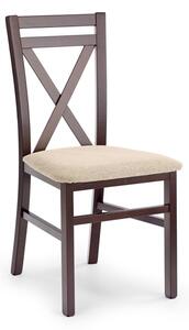 Scaun din MDF cu spatar in X pentru bucatarie, design traditional, sezut tapitat, 45x43x90cm, crem si wenge