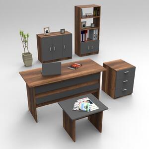 Set de mobilier de birou Barsto, Alb - Nuc - Stejar, 5 piese Elegante, 140x60x74 cm