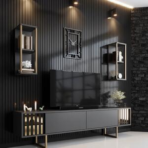 Comoda Tv Lux Gold Line Tv Stand Stylish, Alb - Nuc - Gri, 180x48x30 cm