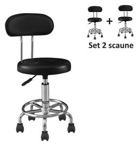 Set 2 scaune ergonomice fara manere, baza cromata, reglabil pe inaltime, polipropilena, negru