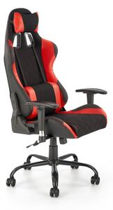 Scaun gaming Drake, inaltime reglabila 127-134 cm, cotiere reglabile, suport lombar, perna ergonomica, textil/piele, negru/rosu