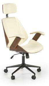Scaun de birou Ignazio, modern, reglare 119-129 cm, tetiera reglabila, baza metal, blocare, balansare, lemn/piele, maro/crem