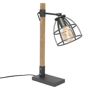 Lampă de masă industrială neagră cu lemn - Arthur