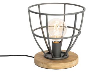 Lampă de masă industrială neagră cu lemn rotund - Arthur