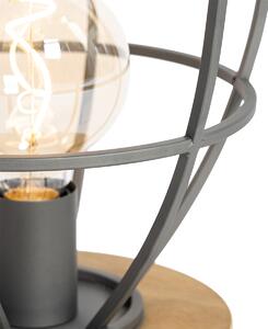 Lampă de masă industrială gri închis cu lemn rotund - Arthur