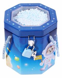 Pusculita metalica Pufo Little Astronaut cu lacat si cheita, 12 cm, albastru