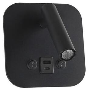 Aplica spot LED de perete cu port USB, 8W, 230V, 3000K, negru