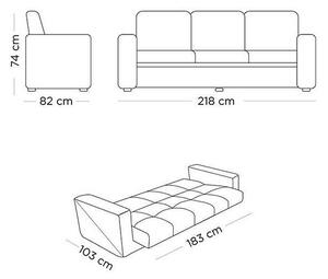 Canapea extensibila Ernest, 3 locuri cu lada de depozitare, material textil, gri inchis