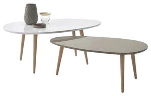 Set 2 măsuţe de cafea, alb/gri, DOBLO
