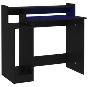 Birou cu lumini LED, negru, 97x45x90 cm, lemn prelucrat
