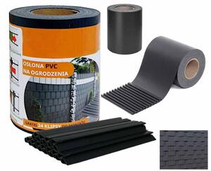 Folie de umbrire pentru gard 19cm x 35m 450g/m2 Grafit + cleme 24buc