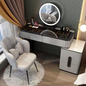 SEG5 - Set Masa toaleta, 100 cm, cosmetica, masa machiaj cu oglinda LED si scaun, masuta vanity - Gri