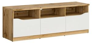 Comoda TV Nuis, stejar/alb lucios, MDF, 135x40x48 cm