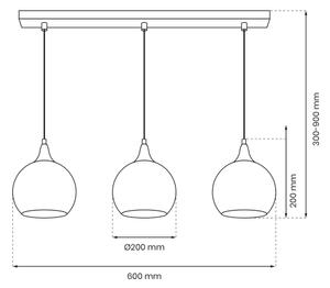 Lustră pe cablu MONTE 3xE27/60W/230V d. 20 cm crom mat