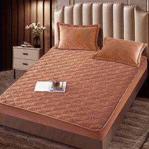 Husa de pat, Topper, 2 persoane, catifea, 140x200cm, 3 piese, cu elastic, maro , HPT404