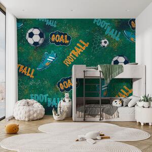 Tapet Model fotbal pentru copii în tonuri de verde, Fototapet pentru camera unui adolescent, Fototapet Fotbal, w05037v1 : Uwalls.ro