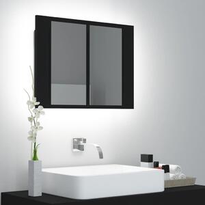 Dulap de baie cu oglindă și LED, negru, 60x12x45 cm acril