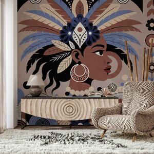 Tapet un design elegant, de inspirație africană, în nuanțe de albastru și ciocolatiu, Fototapet stil etnic, w05389 : Uwalls.ro