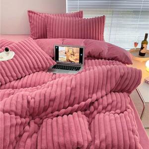 Lenjerie de pat, Cocolino, gofrata, 2 persoane, 4 piese, uni, roz, CCU456