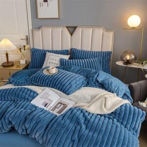 Lenjerie de pat, Cocolino, gofrata, 2 persoane, 4 piese, uni, albastru , CCU459