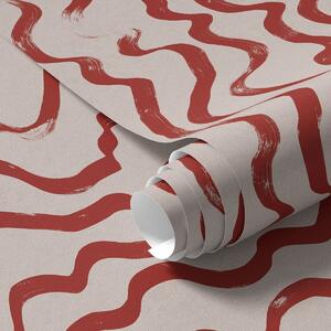 Tapet Linii ondulate roșii pe fundal deschis, Tapet abstract, a01168 : Uwalls.ro