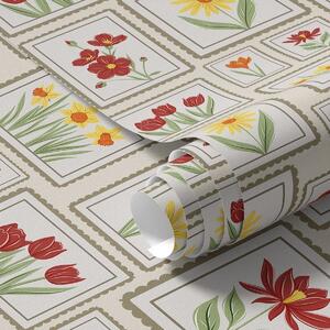 Tapet Ilustrații florale înrămate, în nuanțe calde, Tapet flori, a01173 : Uwalls.ro