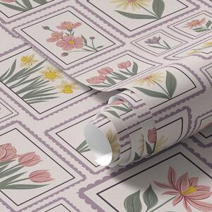 Tapet Ilustrații florale înrămate în nuanțe de liliac, Tapet flori, a01173v2 : Uwalls.ro