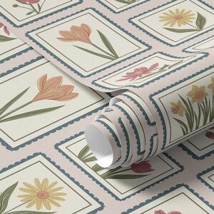 Tapet Ilustrații florale înrămate, cu chenare, Tapet flori, a01174 : Uwalls.ro