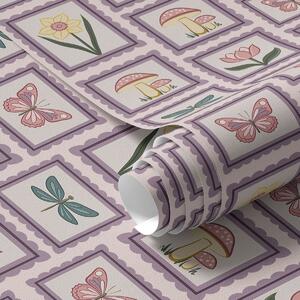 Tapet Ilustrații înrămate în nuanțe de liliac, Tapet flori, a01175v1 : Uwalls.ro
