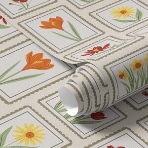 Tapet Ilustrații florale înrămate, în culori vii, Tapet flori, a01174v1 : Uwalls.ro