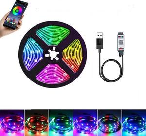 Banda LED 5 metri, multicolora, adeziva, aplicatie telefon, telecomanda, mod muzica, timer, microfon, intensitate lumina reglabila