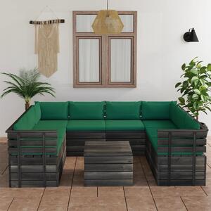Set mobilier grădină paleți, 9 piese, cu perne, lemn masiv pin