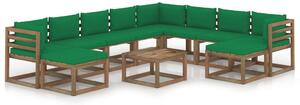 Set mobilier de grădină cu perne verzi, 11 piese