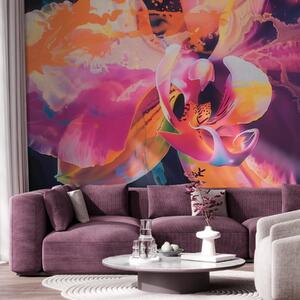 Tapet O floare de orhidee abstractă, plină de viață, cu culori intense și forme dinamice, în stil acuarelă, Fototapet Flori, w09855 : Uwalls.ro