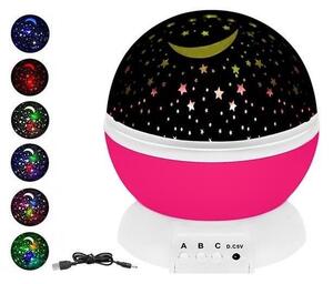 Lampa de noptiera cu proiector, pentru copii, cupola rotativa, roz, incarcare USB 4xAAA, 12.7x13.5 cm, Isotrade