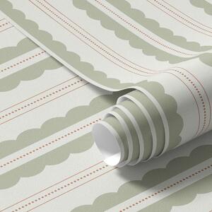 Tapet Dungi ondulate de culoare verde deschis cu puncte portocalii, Tapet geometrie, Tapet dungi, a01185v3 : Uwalls.ro