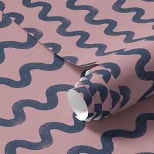 Tapet Model ondulat albastru închis pe fond roz, Tapet abstract, a01187 : Uwalls.ro