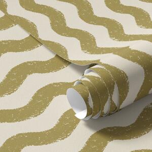 Tapet Model galben ondulat pe fond crem, Tapet geometrie, Tapet dungi, a01188v5 : Uwalls.ro