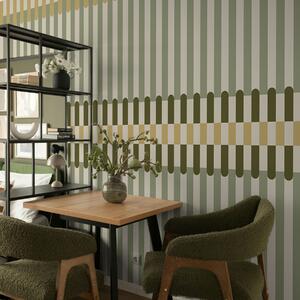 Tapet Model cu dungi în nuanțe de verde și nisip, Fototapet Geometrie, w05150 : Uwalls.ro