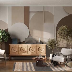 Tapet Forme geometrice bej cu textură, într-o compoziție 3D stratificată, decor de perete minimalist și, Fototapet Geometrie, w05598 : Uwalls.ro