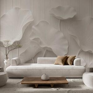 Tapet Relief floral sculptural alb, cu petale suprapuse, un decor de perete elegant în 3D, Fototapet 3D, w05604 : Uwalls.ro