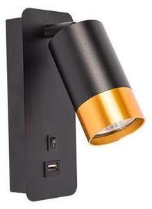 Spot de perete cu încărcător USB 1xGU10/35W/230V negru/auriu