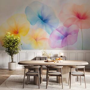 Tapet Flori colorate și translucide, în nuanțe delicate de pastel, cu un efect de acuarelă care te face să visezi, Fototapet Flori, w05607 : Uwalls.ro