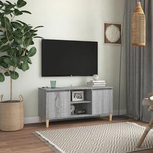 Comodă TV cu picioare din lemn masiv, gri sonoma 103,5x35x50 cm