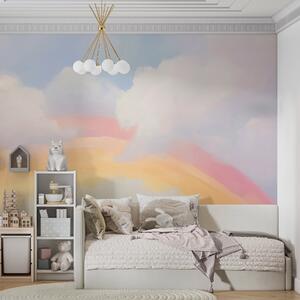 Tapet Un curcubeu abstract printre nori, imitație de pictură, Fototapet Pentru Copii, Rainbow pentru copiilor, w05592 : Uwalls.ro