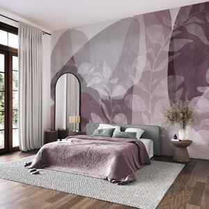 Tapet Forme abstracte în nuanțe discrete se suprapun cu elemente botanice transparente și opere de, Imagini de fundal unice, w09865v1 : Uwalls.ro